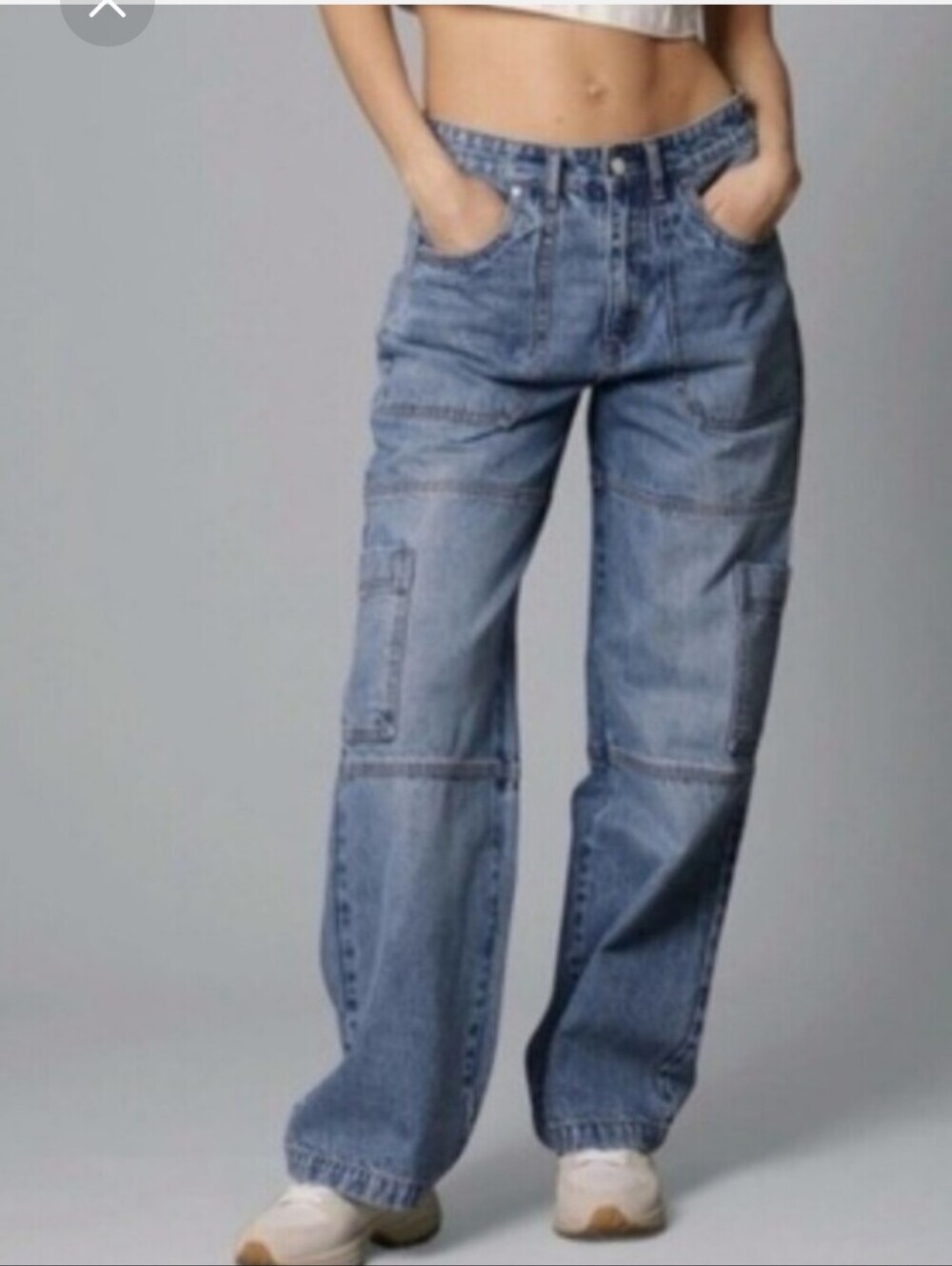 Avec Les Filles RIOU Utility High Rise Wide Leg Cargo Slouch Jeans Size 28
